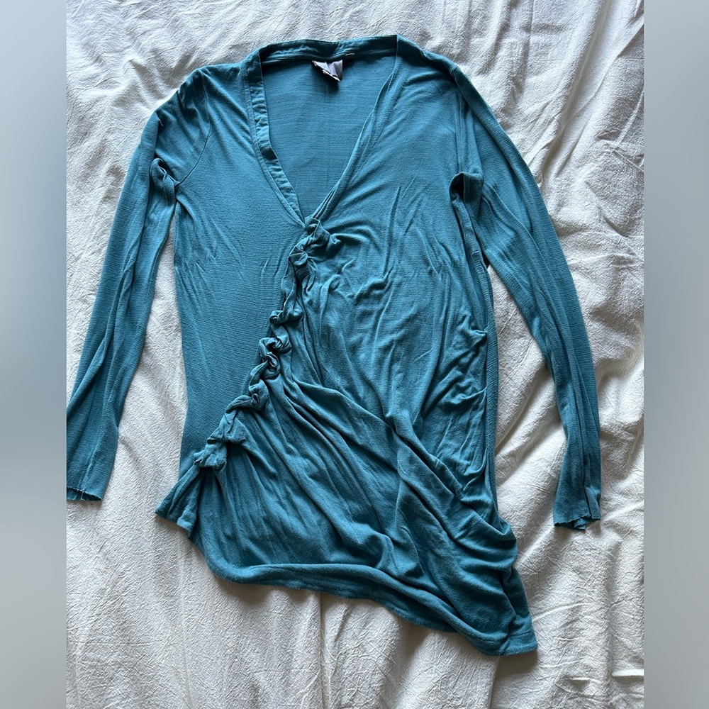 Teal long sleeve tshirt with rouched detailing